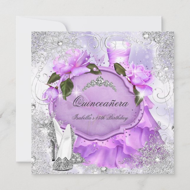 Invitation Quinceanera Party Purple Lilac Rose Flèches de nei (Devant)