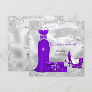 Invitation Quinceanera Party Purple Silver Snowflakes S