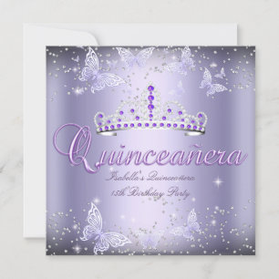 Invitation Quinceanera Party Purple Tiara Butterfly 2