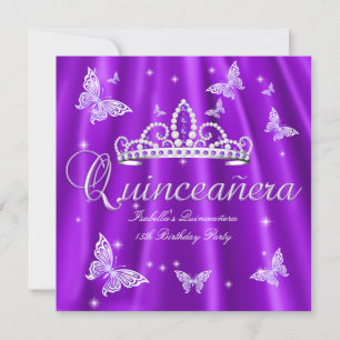 Invitation Quinceanera Party Purple Tiara Papillon