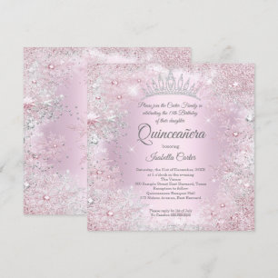 Invitation Quinceanera Party rose argent hiver Wonderland