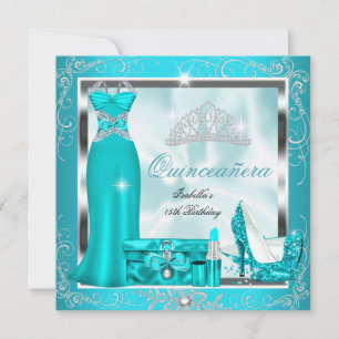 Invitation Quinceanera Party Turquoise Blue Silver Snowflakes