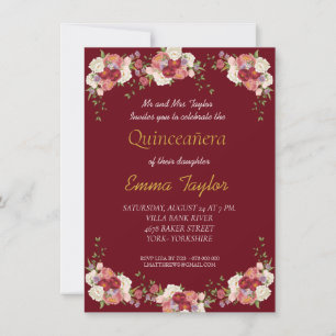 Invitation Quinceañera Peony Floral Bourgogne Anniversaire