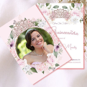 Invitation Quinceanera Photo Aquarelle rose pâle Floral
