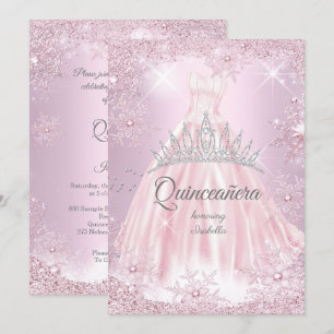 Invitation Quinceanera Pink Snowflake Hiver robe Tiara