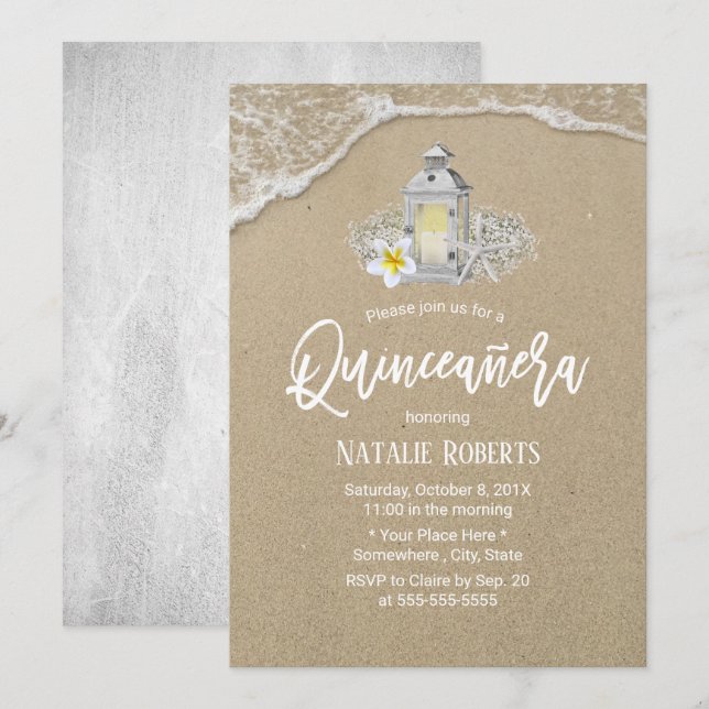 Invitation Quinceanera Plage Rustique Poisson étoilé Vintage  (Devant / Derrière)