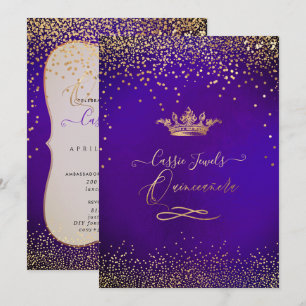Invitation Quinceanera Princess Faux Gold Confetti Violet