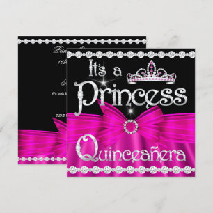Invitation Quinceanera Princess Hot rose Bow Silver Tiara