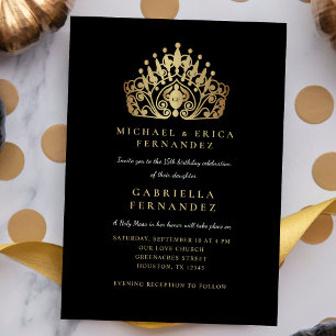 Invitation Quinceañera Princess Tiara Crown Church Service