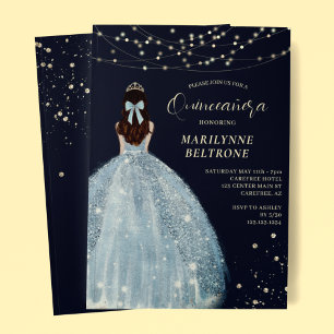 Invitation Quinceañera Princesse Bleu et Or Vintage