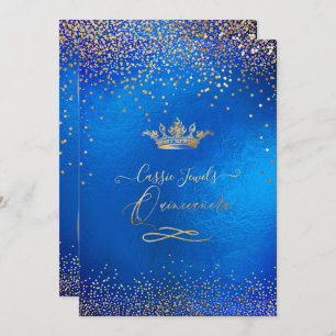 Invitation Quinceanera Princesse Couronne Faux Or Confetti Bl
