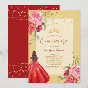 Invitation Quinceañera Princesse Florale Rouge Jaune