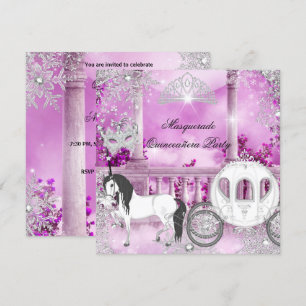 Invitation Quinceanera Princesse Magique Carrosse Rose Cheval