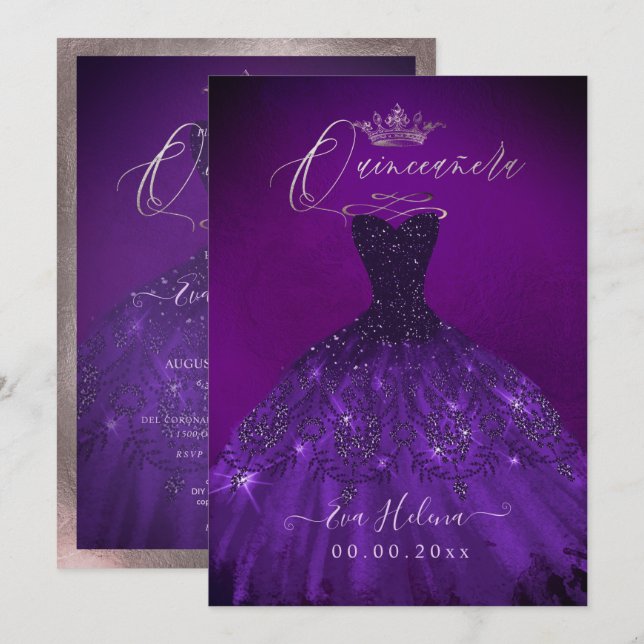 Invitation Quinceañera, Princesse Sparkle (Devant / Derrière)
