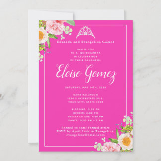 Invitation Quinceanera Printemps rose vif