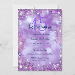 Invitation Quinceanera Purple Pink Ocean Sky fête d'anniversa