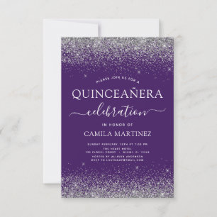 Invitation Quinceanera Purple Silver Parties scintillant mode
