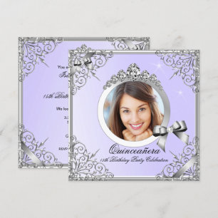 Invitation Quinceanera Purple Silver Photo 15 Anniversaire