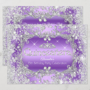 Invitation Quinceanera Purple Silver Tiara Winter Wonderland