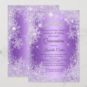 Invitation Quinceanera Purple Snowflake hiver Wonderland
