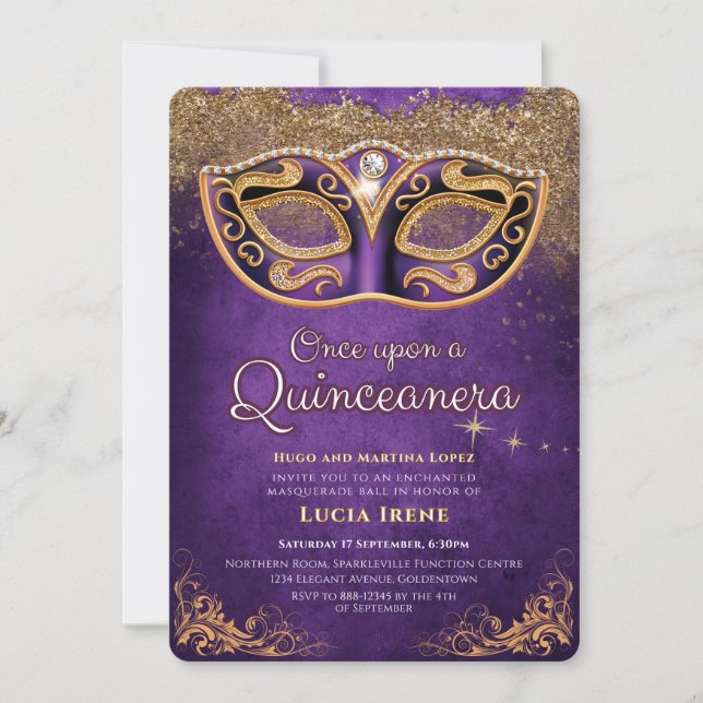 Invitation Quinceanera Purple Sparkle (Devant)