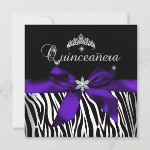 Invitation Quinceanera Purple Zebra Black White Diamonds