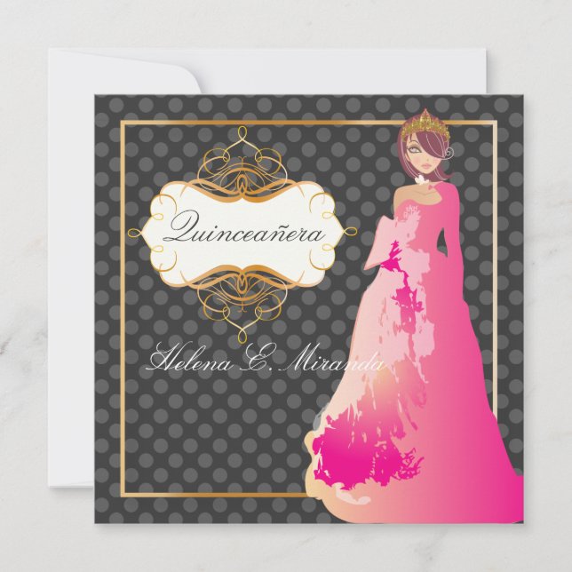 Invitation Quinceañera/Quince años princesse/pois (Devant)