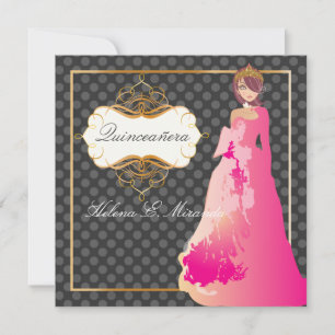 Invitation Quinceañera/Quince años princesse/pois