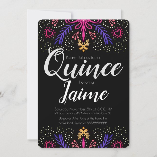 Invitation Quinceanera Quince Fun Dotée Floral Chic (Devant)