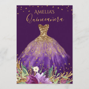 Invitation Quinceanera Robe Améthyste Violet Or