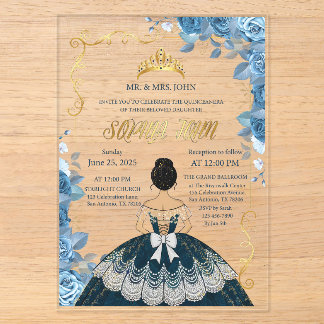 Invitation Quinceanera Robe Bleu Émeraude Acryliqu