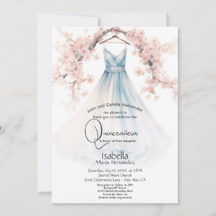 Invitation Quinceañera   Robe bleu pâle Fleurs roses