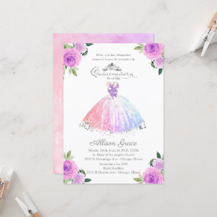 Invitation Quinceañera Robe Couleurs Pastel Espagn