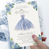 Invitation Quinceanera Robe Fleurie Bleue Espagnol
