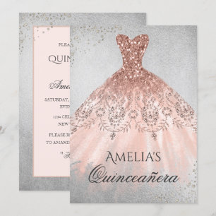Invitation Quinceanera Robe Rose Gold Étincelle Ar