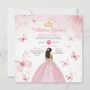 Invitation Quinceañera rose 15 Anos Fleurs d'or Parties scint
