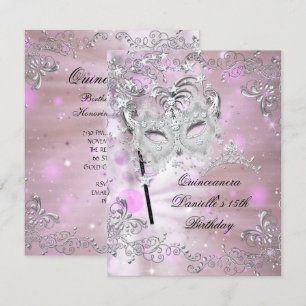 Invitation Quinceanera rose 15e anniversaire Tiara Masquerade