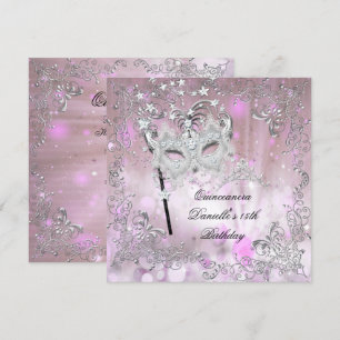 Invitation Quinceanera rose 15e anniversaire Tiara Masquerade