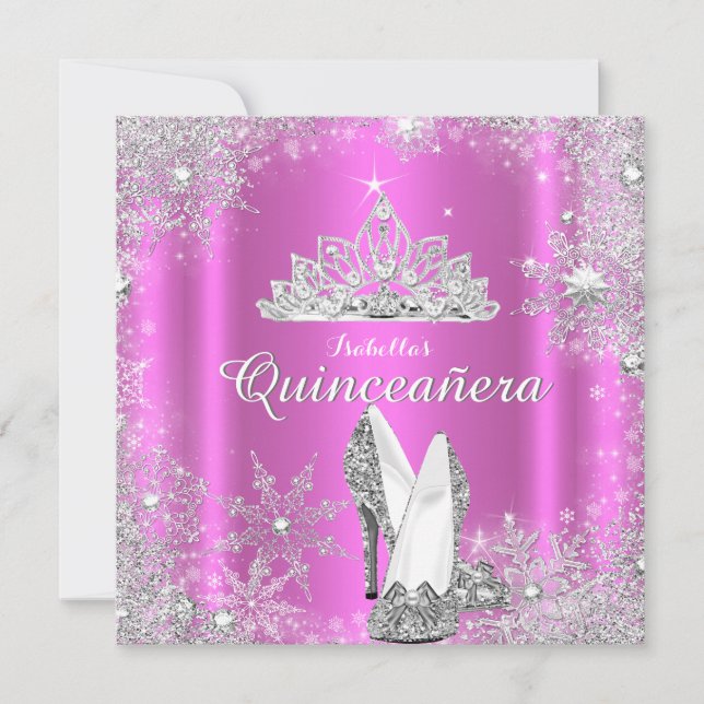 Invitation Quinceanera rose 15ème Soie Tiara fête d'anniversa (Devant)