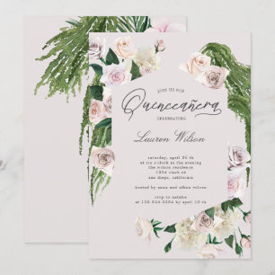 Invitation Quinceanera rose à fleurs tropicales rousses Invit