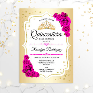 Invitation Quinceanera - Rose blanc or
