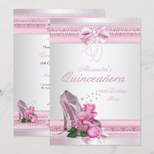 Invitation Quinceanera Rose Blanche Rose Roseau Talon Haut 2