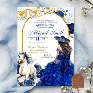 Invitation Quinceanera Rose Bleu Marine Charra