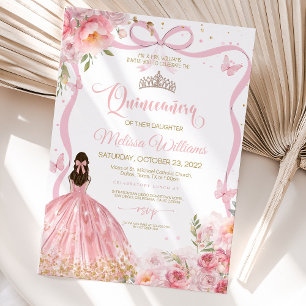 Invitation Quinceanera Rose Bleu Rose Papillon Golden