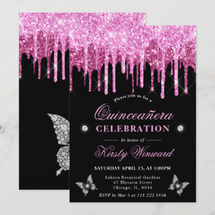 Invitation Quinceanera Rose Chaud Pailleté