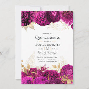 Invitation Quinceañera rose chaude et or Floral