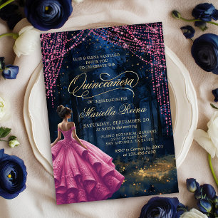 Invitation Quinceañera rose de forêt enchantée
