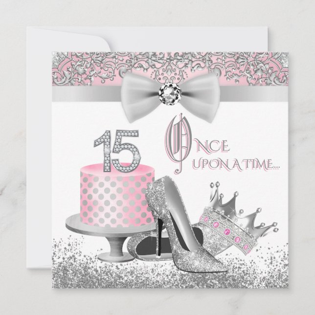 Invitation Quinceanera rose et argent Princesse 15e anniversa (Devant)