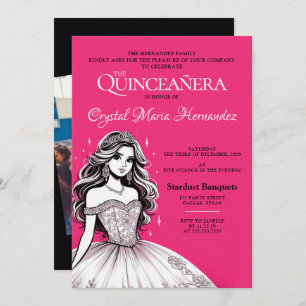 Invitation Quinceañera rose et blanche