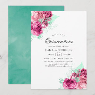 Invitation Quinceañera rose et menthe